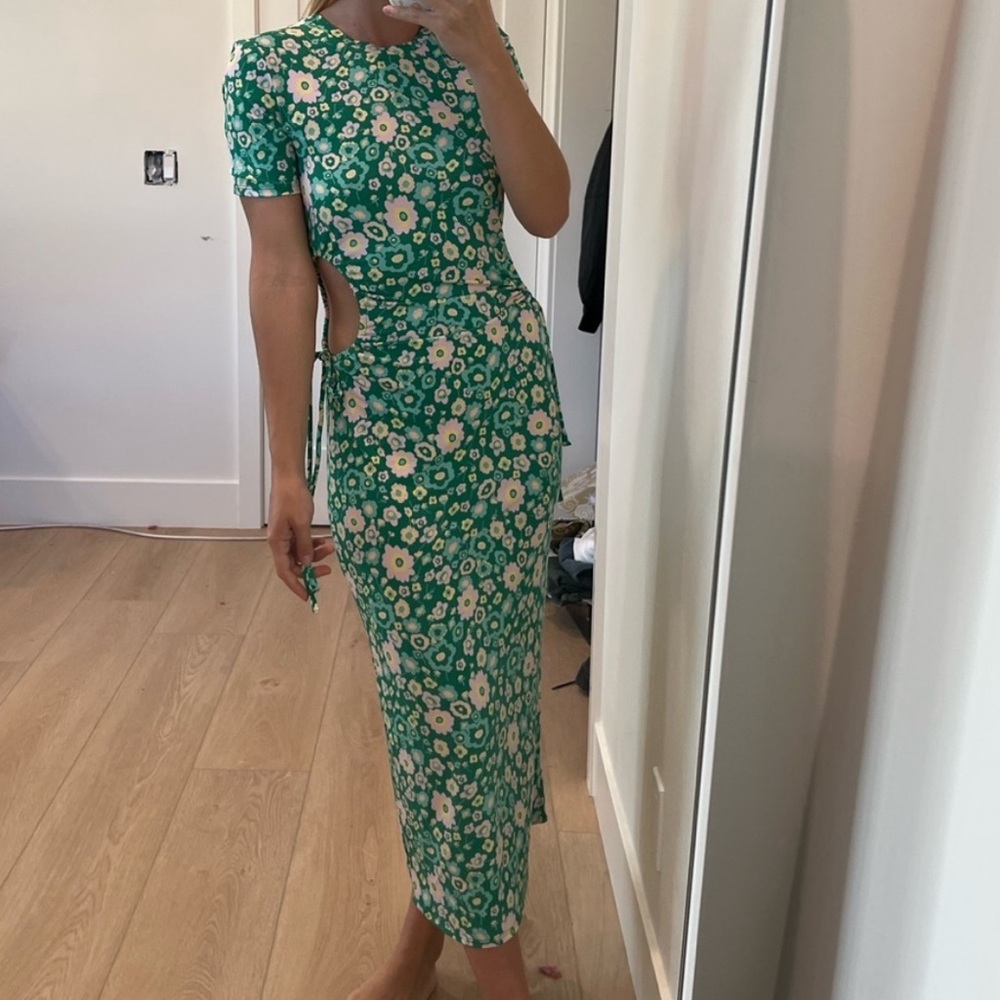 wayf green floral dress